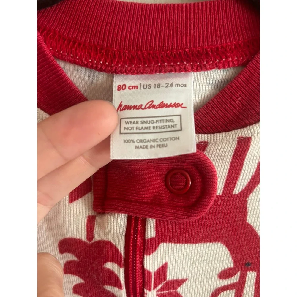 Hanna Andersson Kids 18-24M Organic Cotton Reindeer Fair Isle Pajama Sleeper Red